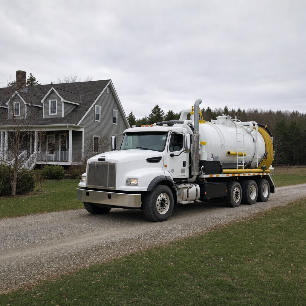 Septic vacuum truck arriving at a Winston-Salem home for same-day emergency service