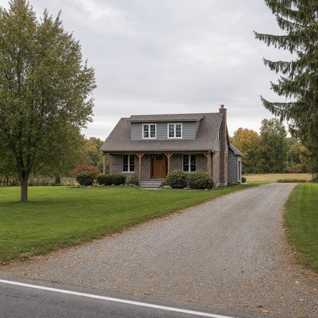 A calm single-family home exterior on a quiet Winston-Salem street, representing the household size and daily water use that decides how often a septic tank needs pumping